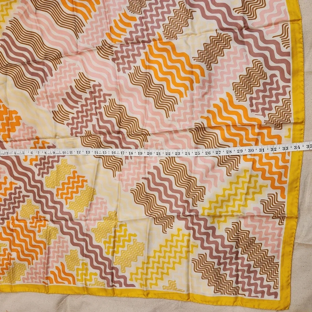 Vintage Missoni 100% Silk Scarf Yellow Orange Pink Zigzag Chevron Made In Italy